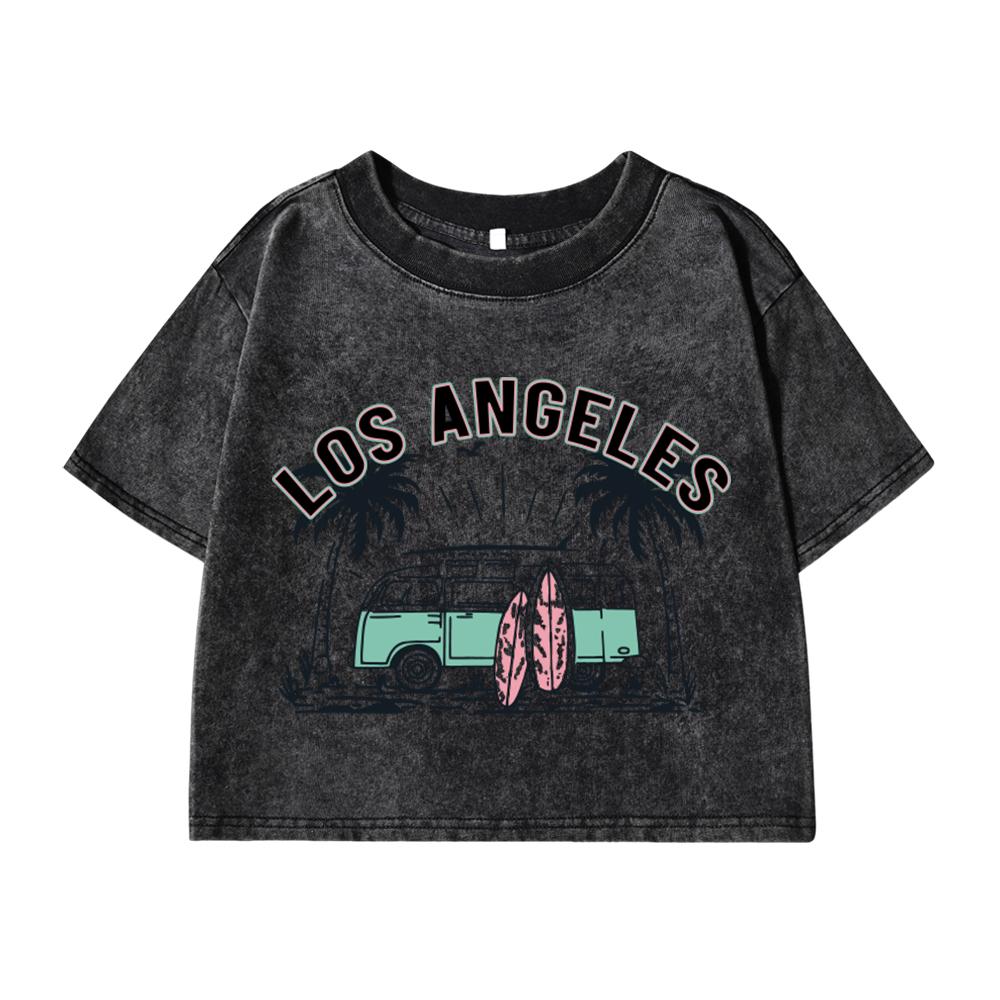 Women Cotton Washed T-Shirts Trend O-Neck Regular Fit Crop Tees A Vacation Car Trip Printing Street Female Clothes