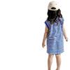 2024 Girls' Korean Style Navy Striped Sleeveless Mid-Length T-Shirt Dress