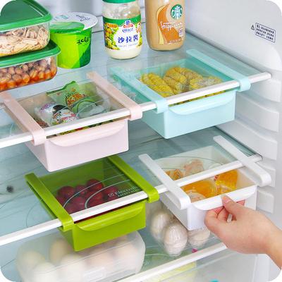 Compact Pull-out Plastic Refrigerator Organizer with Clear Lid and Easy Access Handle - Available In Green, Blue, White and Pink