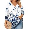 Womens 3/4 Length Sleeve Tops Plus Size Button Down V Neck Shirts Blouses Casual Printing Loose
