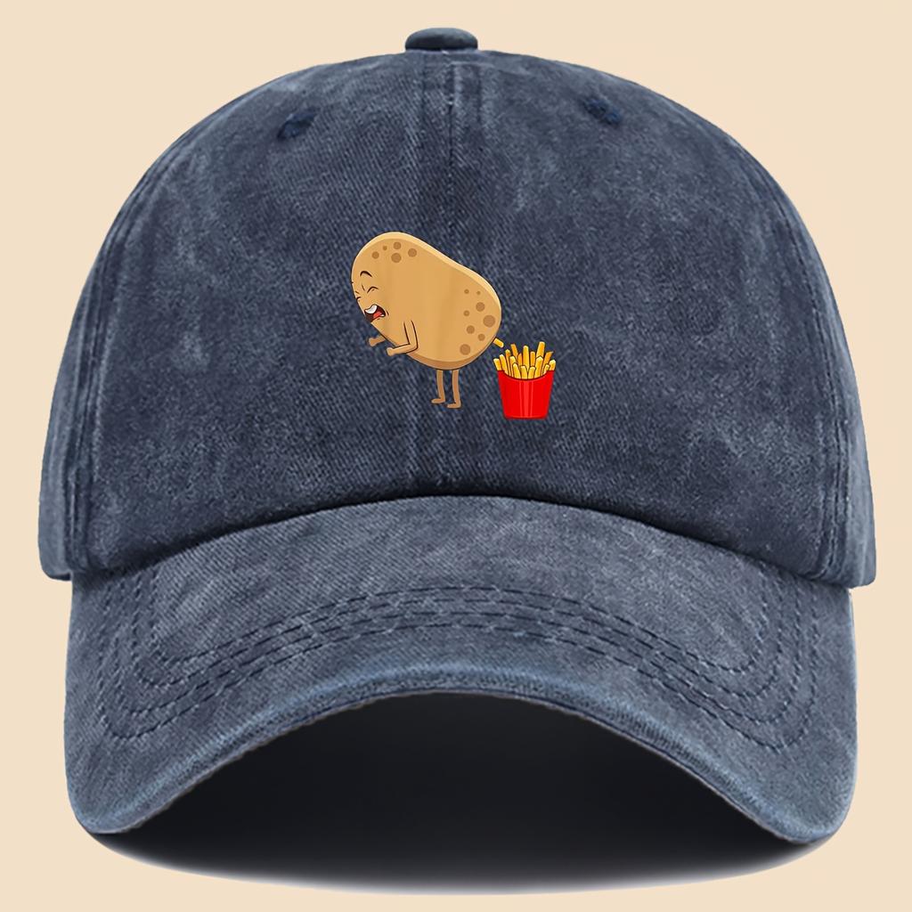 Pc Whimsical Potato  Fries Graphic Baseball Cap  Adjustable Breathable Black Trucker Hat with Curved Brim  Fun Pop Culture
