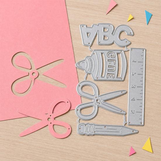 Stationery Die Cuts, Metal Cutting Dies, Scissors Glue Ruler Pencil ABC Letters Dies, School-themed Dies for Scrapbooking Card Making Embossing DIY