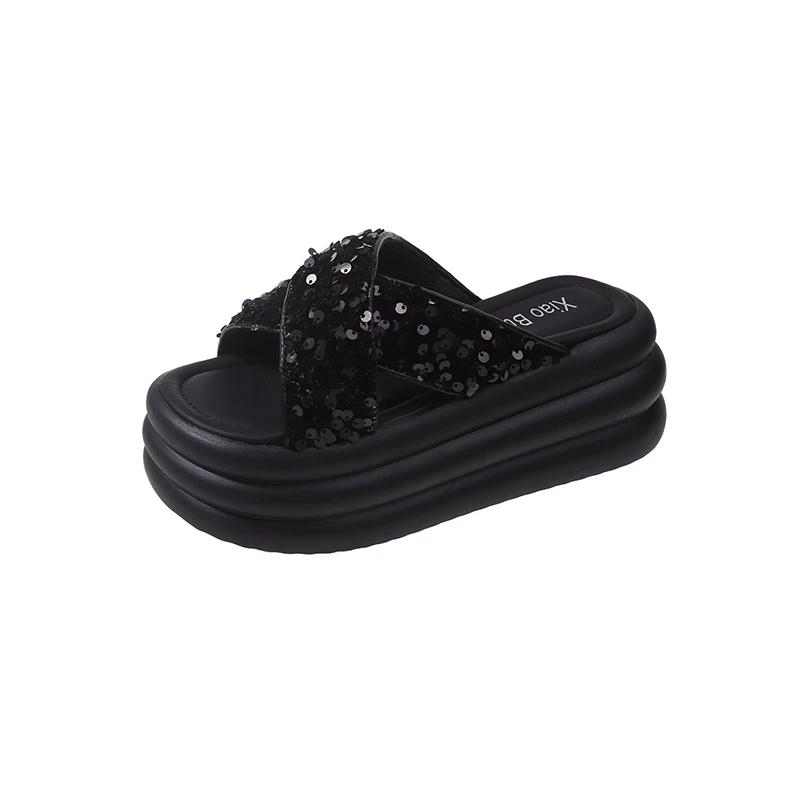 Fashion 8CM Bling Woman Platform Sandals Ladies Elegant Medium Women's Shoes Flats Summer Sandals Women Designer Shoes Girls slippers