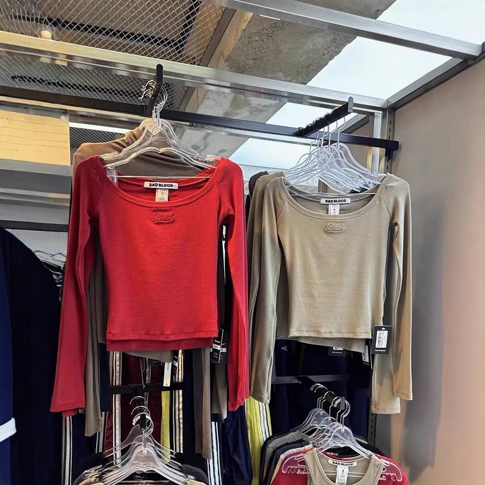 

BadBlood Women s Korean Style Embroidered Long-Sleeve Low-Neck T-Shirt - Breathable and Stylish Top M in stock