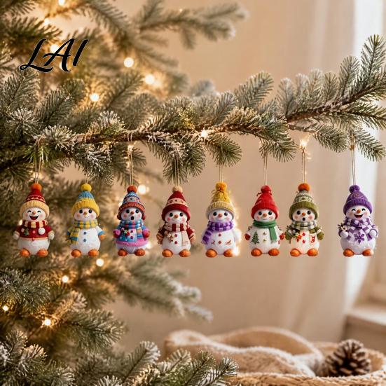 Seasonal Tree Accessories 16PCS Wooden Christmas Snowman Pendants Colorful 2D Flat Hanging Ornaments Decorations Knitted Hats And Scarves