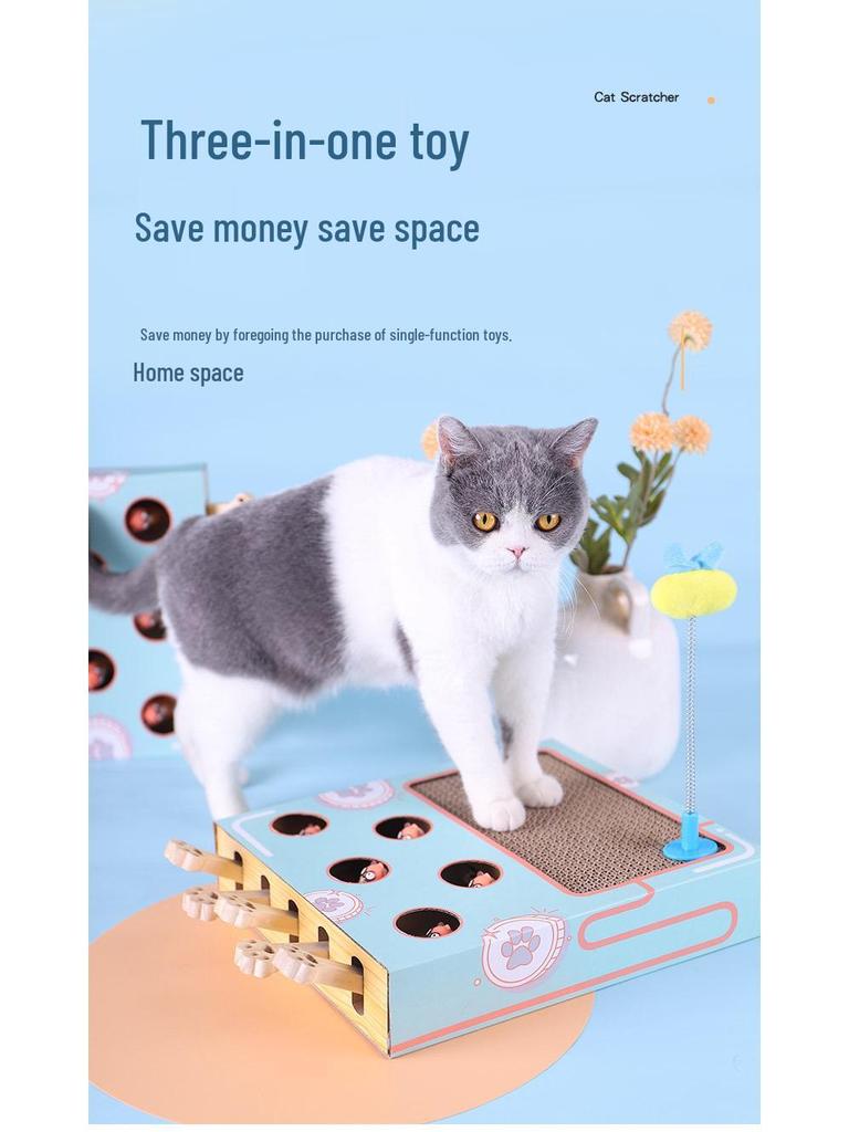 Five-Hole Cat Scratcher & Teaser with Corrugated Paper for Claw Grinding