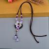 GEMCHIC Women's Ethnic Style Long Sweater Necklace with White Jade Flower Pendant, Retro Glass Beads Tassel Chain for Autumn Winter Fashion