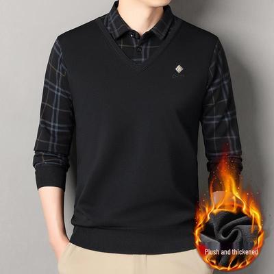 Herren Fleecegefütterter Zweiteiler Hemdkragen Strickpullover - Herbst/Winter Warme Basisschicht