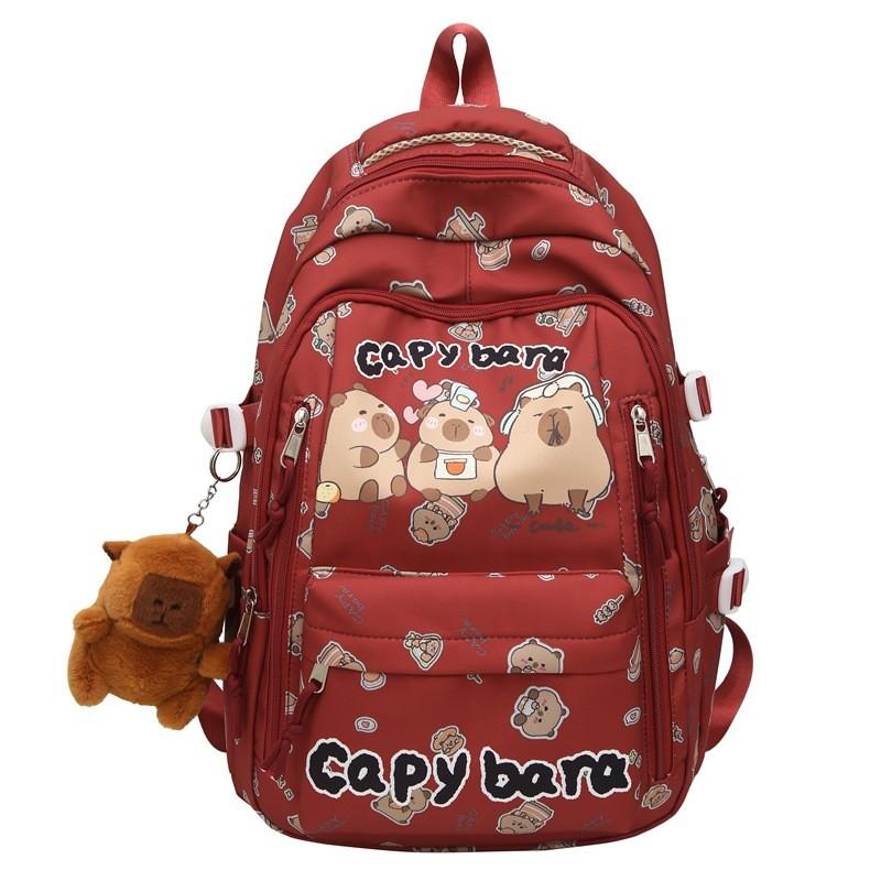 Capybara Cartoon Pattern Backpack Large Capacity Shoulders Bag Gift Children