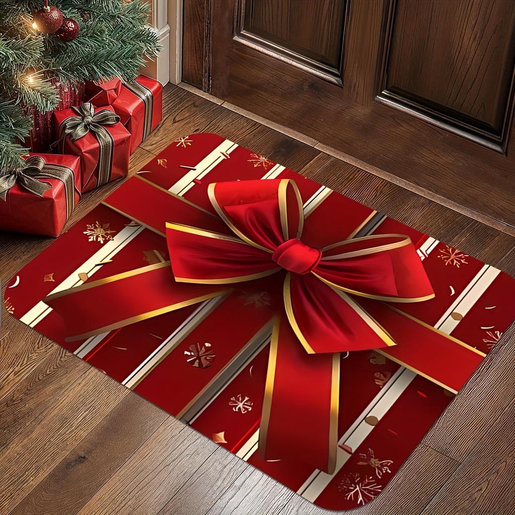 Weihnachtsgeschenk mit Schleife umwickelt Teppich Weiche Fußmatte Willkommensteppich Wohnzimmerteppich Teppich Wohnzimmer Außenteppich Zuhause Dec