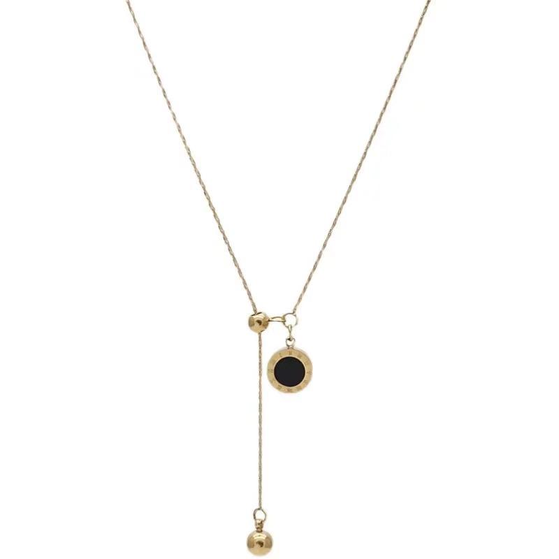 Elegant Black & White Roman Shell Necklace: Titanium Steel Tassel Pendant with Versatile Clavicle Chain