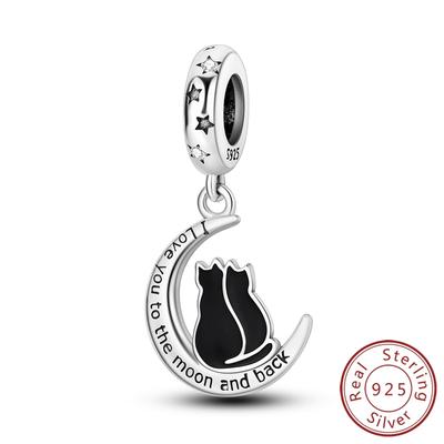 New In Copper Star Moon Couple Black Cat Charms Pendant Jewelry Fit Original Bracelet For Women Diy Gift Party