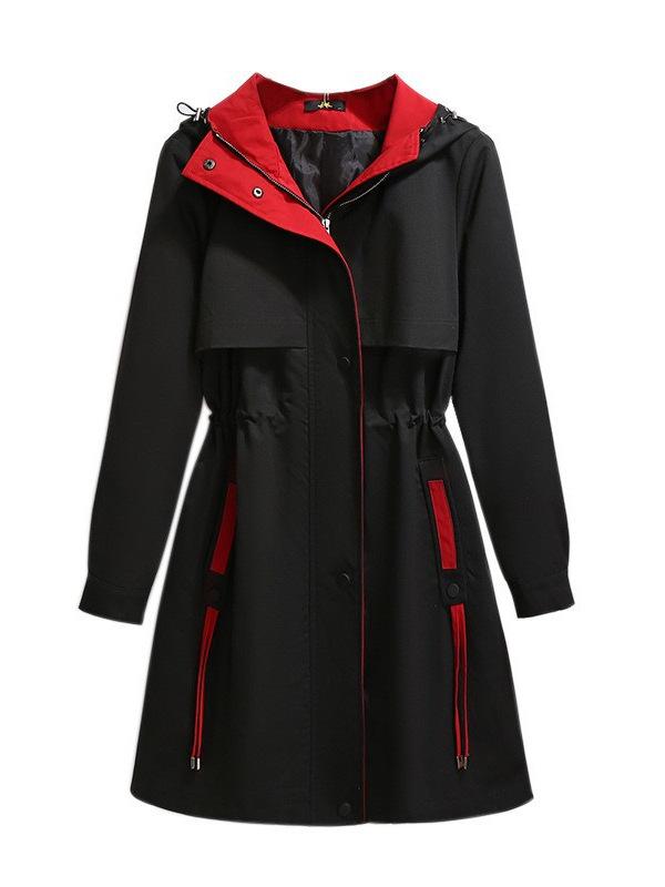 Dámsky dlhý trenčkot s kapucňou nadmernej veľkosti - Kórejský štýl 2024, Jesenný ležérny, Zoštíhľujúci, Všestranný vrchný odev