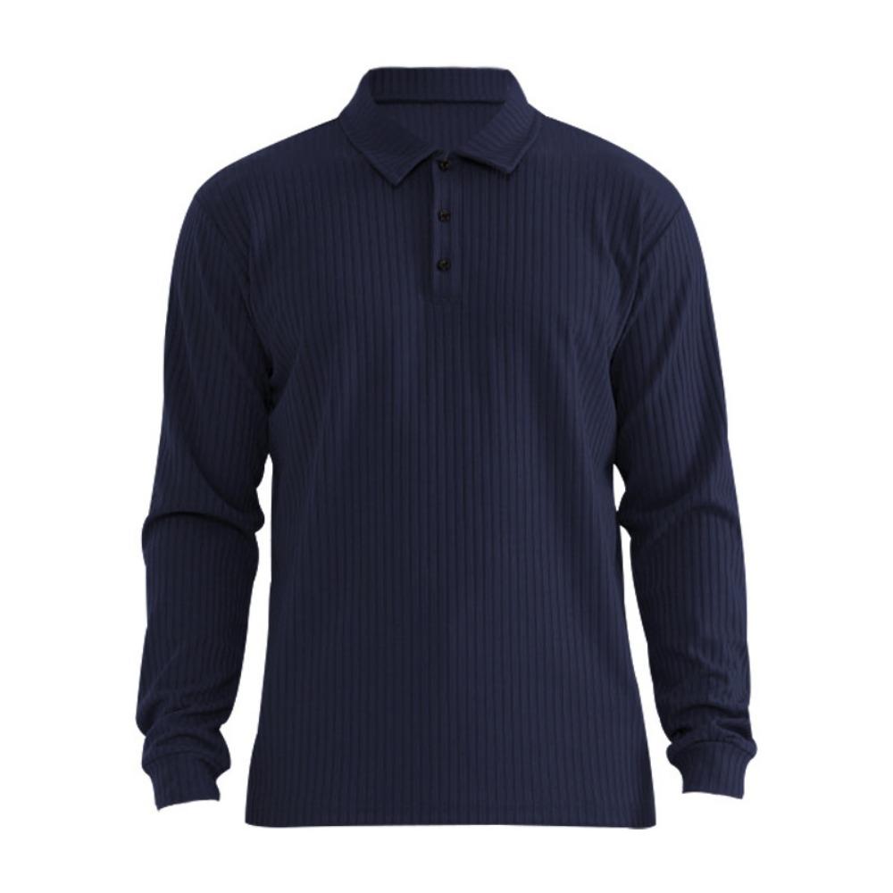 

Весна Осень Мужские повседневные рубашки Полосатые эластичные футболки Уютная толстовка с отложным воротником Мужские рубашки поло Однотонные XXXL темно-синий