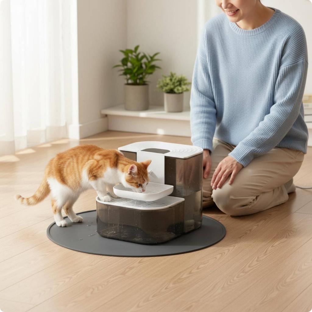 Heated Feline Water Fountain Easy To Clean Tilt Pour Water Fountain Large Capacity No Filters for Pets