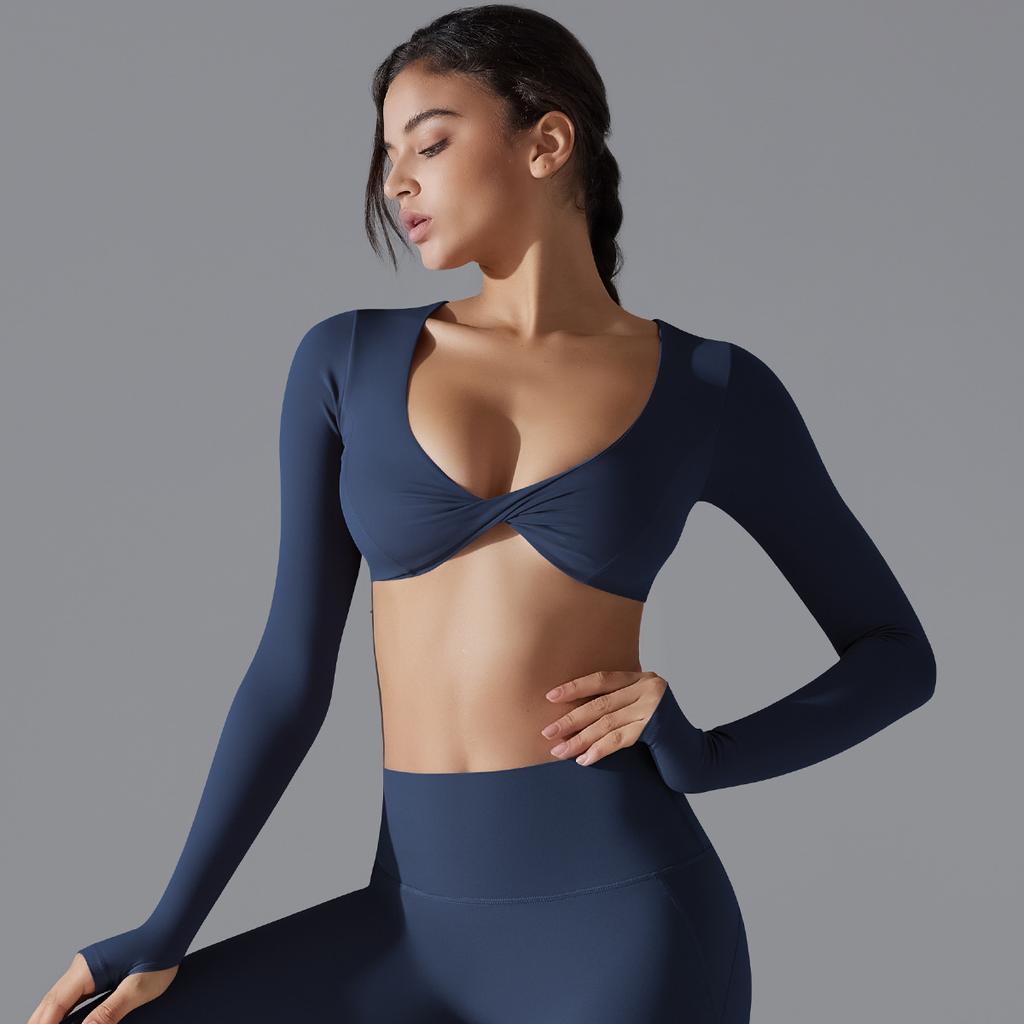 Yoga Clothing Trend Sports Gathering Long Sleeved Solid Color Slim Fit Elastic Fitness Shaping Running Training Top For Women
