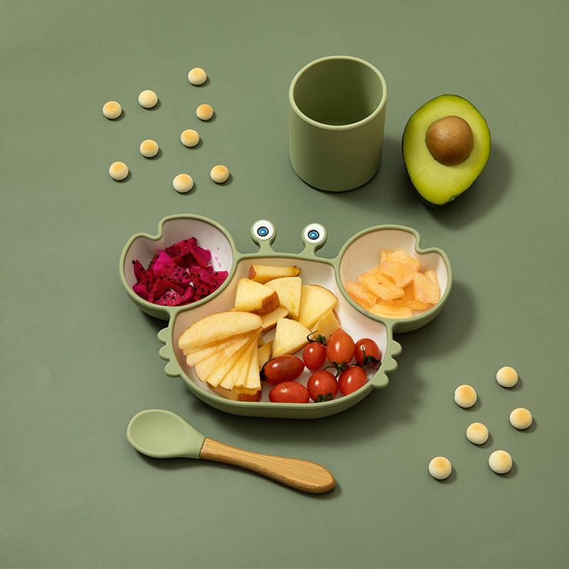 Silicone Sucker Tableware For Baby Cartoon Crab Anti-Fall Dinner Plate Infant Kids Supplementary Food Bowl Soft Dishes