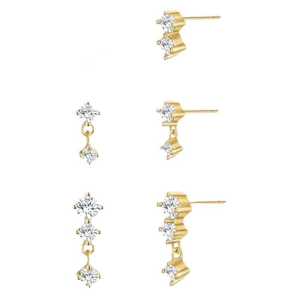 3pcs Set Exquisite Trend Gold Color Stainless Steel Irregular Geometry Rhombus Inlay Zircon Stud Earrings for Women Jewelry Sets