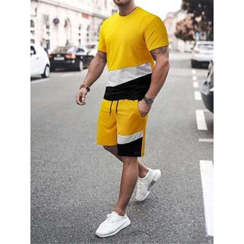 Men's T-shirt Short Sleeves Crew Neck Summer Gymnatics Casual Color Block Street Style Vacation Daily