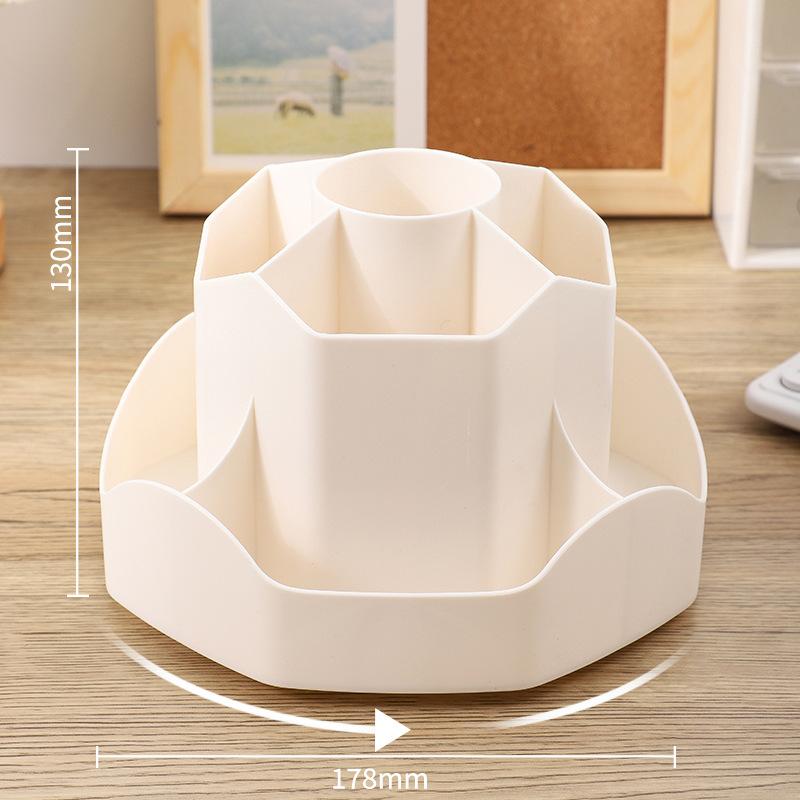 Creative Nine Grid Large Capacity Rotating Pen Holder Office Student Desktop Stationery Storage Multi Functional Storage Box грязно-белый