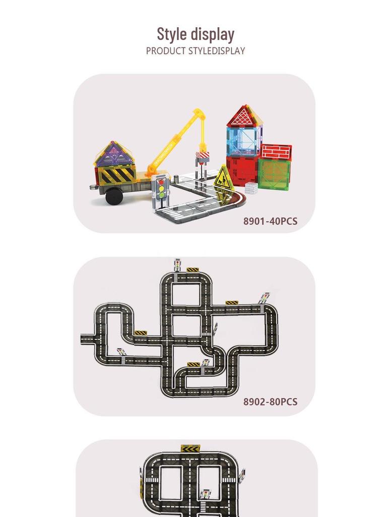 Yuelebo Magnetic Building Blocks: City Traffic & Architecture Set with Crane and Stained Glass Tiles