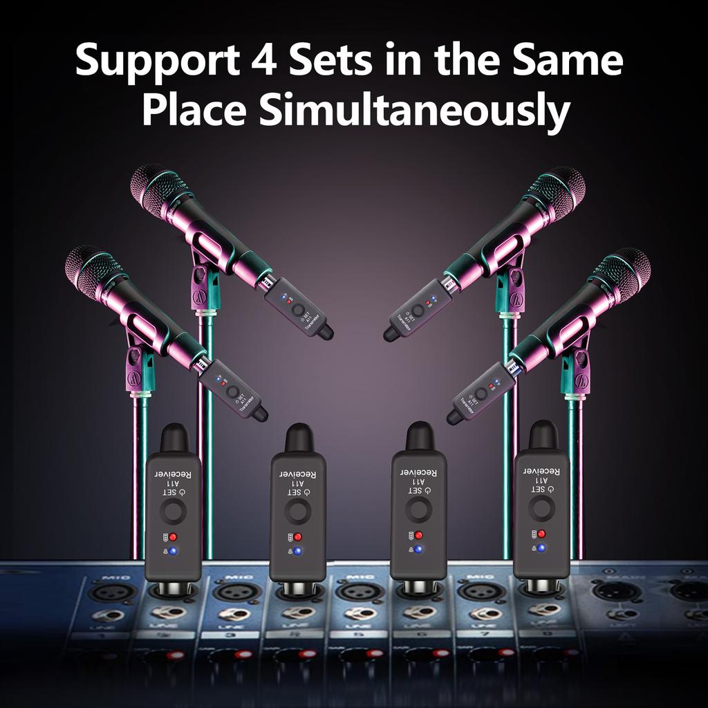 5.8GHz/2.4GHz Wireless Microphone Systems Wireless Transmitter Receiver for Live Interview/Studio Plug On XLR Mic Converter