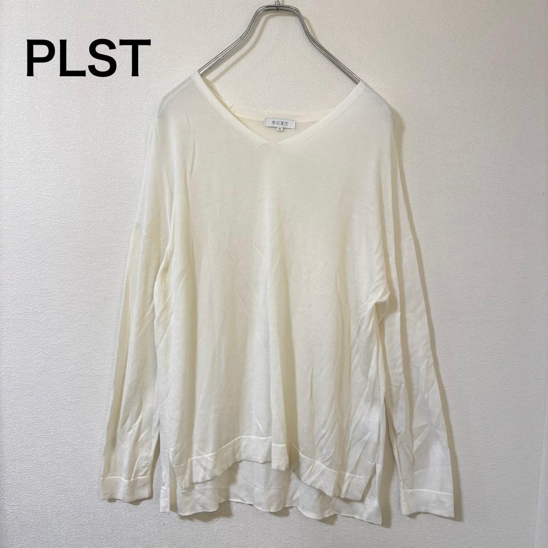 [Good condition] PLST summer knit V neck long sleeve M white thin knit transparent