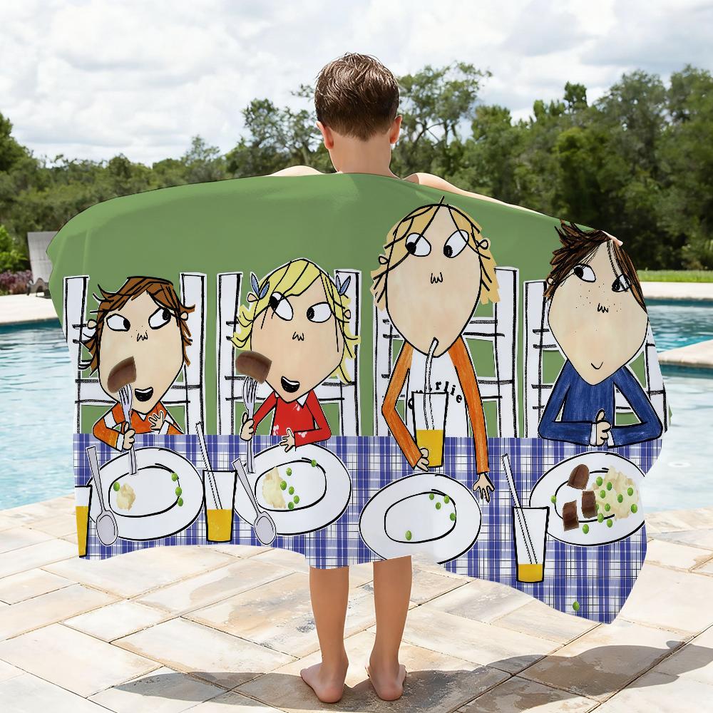 Cartoon C-Charlie and L-Lola Towel Soft Lightweight Anti-Sand Large Beach Towel Quick-Drying Bath Sports Family