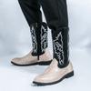 Men’s Pointed Toe Embroidered Western Cowboy Boots Casual Retro Dress Leather Men’s  Mid-calf Boots Plus Size