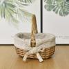 Handmade Wicker Basket with Handle Summer Pastoral Style Picnic Basket Hand Woven Flower Basket Rattan Storage Basket Home Decor