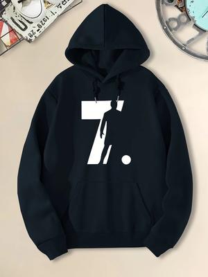 Herbst und Winter Herren Hoodie mit Nummer 7 und Fußballspieler-Silhouette Print Herren Streetwear Lässiger Pullover mit Kapuze