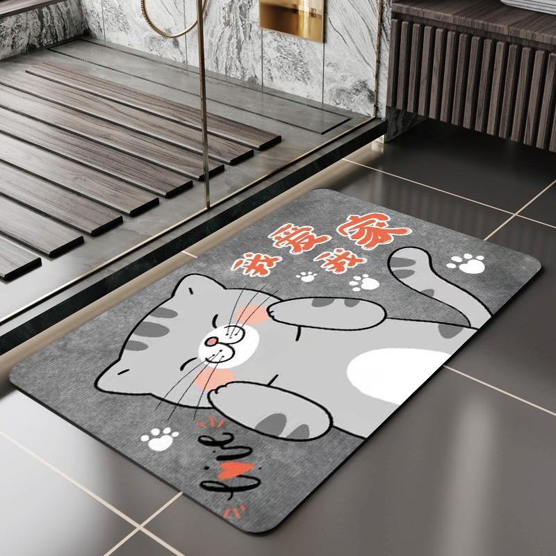 Cartoon Dog Cat Printed Bath Mat Super Absorbent Shower Bathroom Rug for Home Decor Laundry Room Toilet Non Slip Entrance Carpet