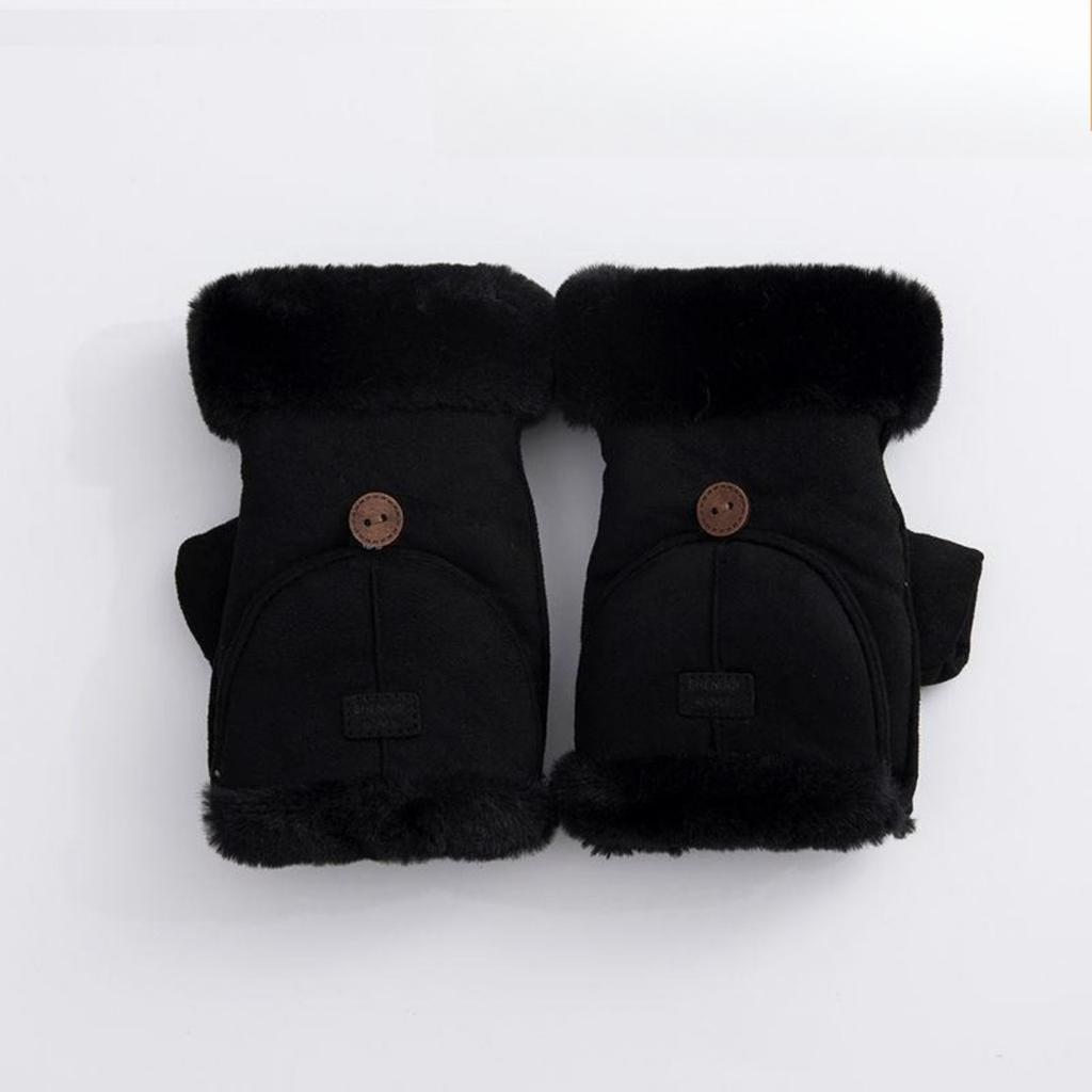 Cycling Gloves, Women's, Warm, Velvet, Thick, Flip, Half Finger Gloves