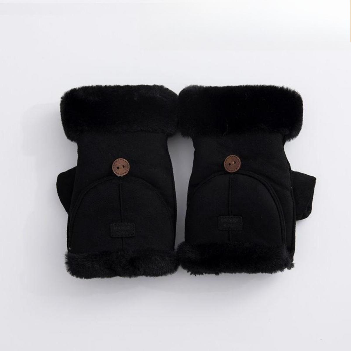 

Велосипедні рукавички, Жіночі, Теплі, Оксамитові, Товсті, Відкидні, Рукавички з половиною пальців чорний