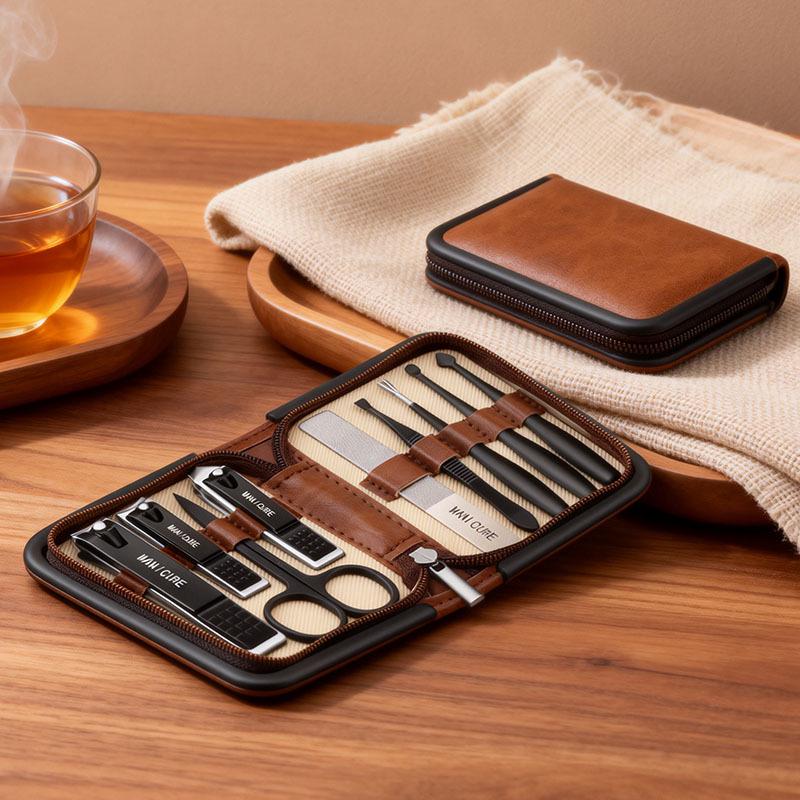 Brown-Black Cross-Border Nail Care Set: Manicure Tools, Nail Clippers, and Pliers.
