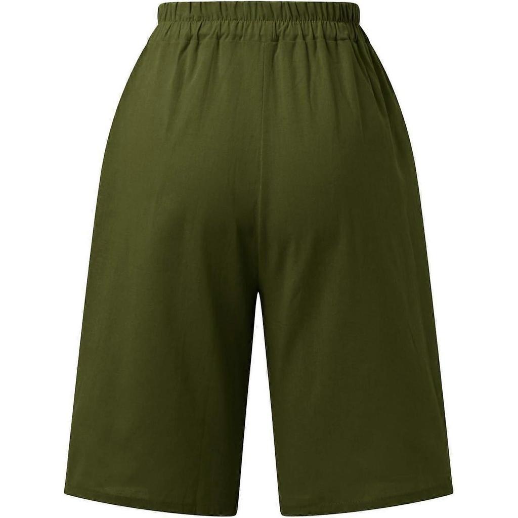 Women's Summer Shorts Cotton Linen Capri Pants Knee Length Loose Wide Leg with Pockets CGreen XXL Plus Size Casual Pants