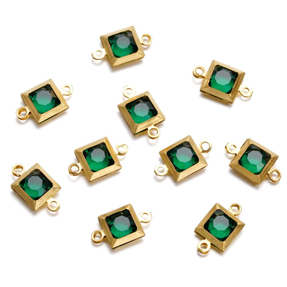 10pcs Stainless Steel Double Holes Square with Rhinestones Bracelet Necklace Pendant Connectors for DIY Jewelry Making Supplies