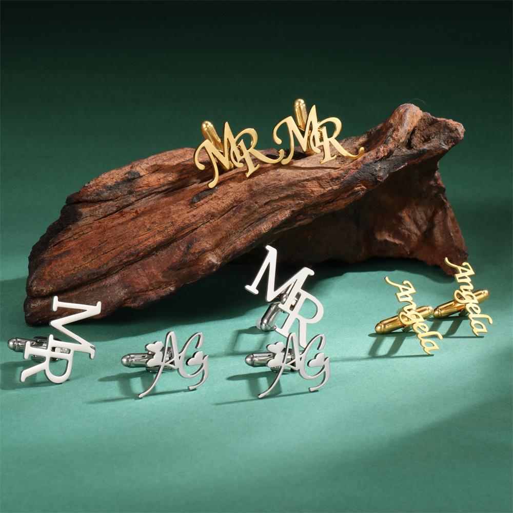 Botões de Punho com Iniciais Personalizadas para Homens Botões de Punho Personalizados para Terno de Negócios Joias de Aço Inoxidável Presentes de Dia dos Namorados