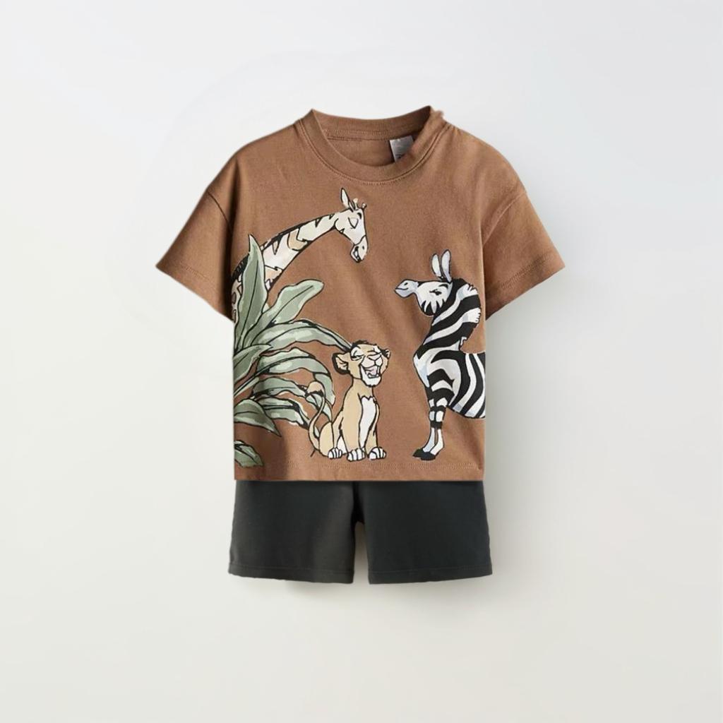 Mickey Print Cute Girl Boy Short Sleeved Set Summer Cartoon Fashion T-shirt+shorts 2-piece Set Children's Clothing Set