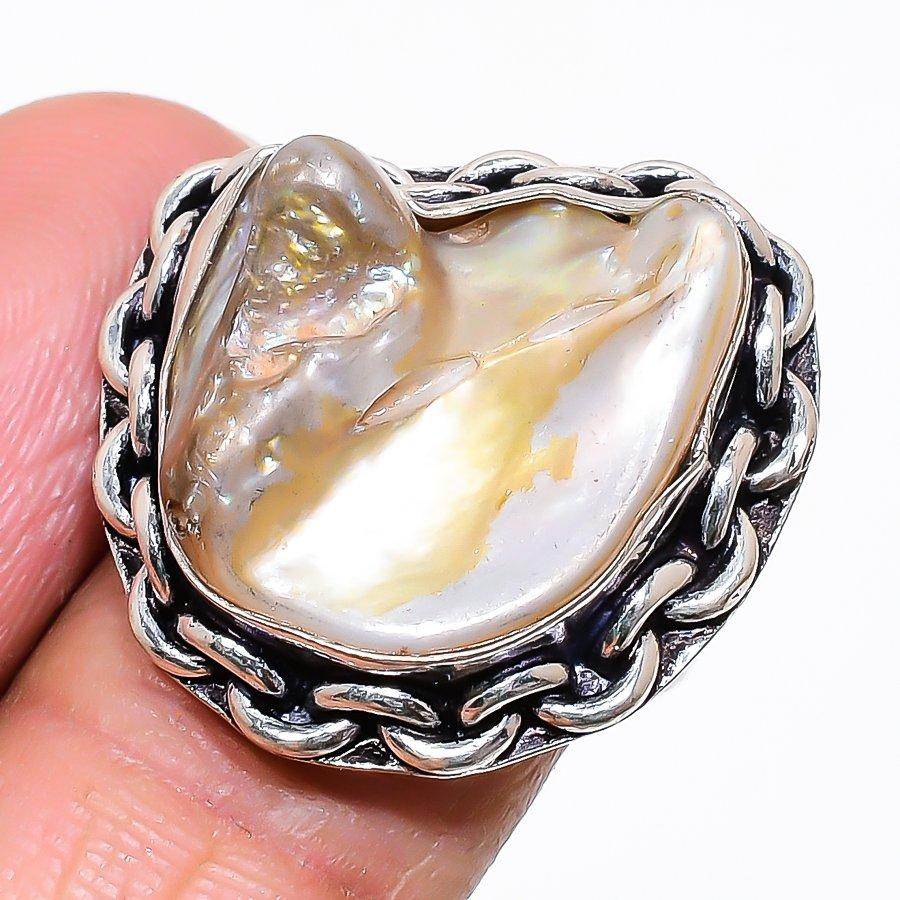 

Natural Biwa Pearl Gemstone 925 Sterling Silver Jewelry Ring Size 6.5 AR-16640