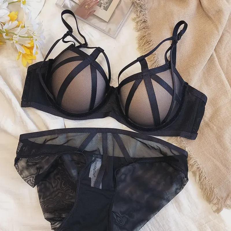 "French Desire Mesh Underwire Bra with Bondage-Inspired Design"