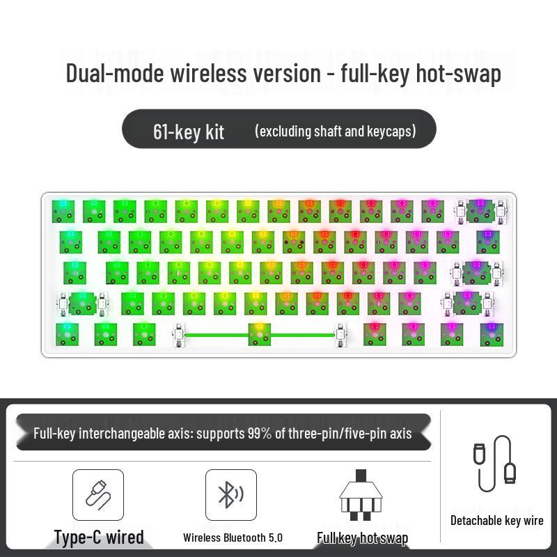 Wireless Bluetooth 68/61 Mechanical Keyboard Kit: RGB, Hot-Swappable, DIY Customizable, Mini, Portable.