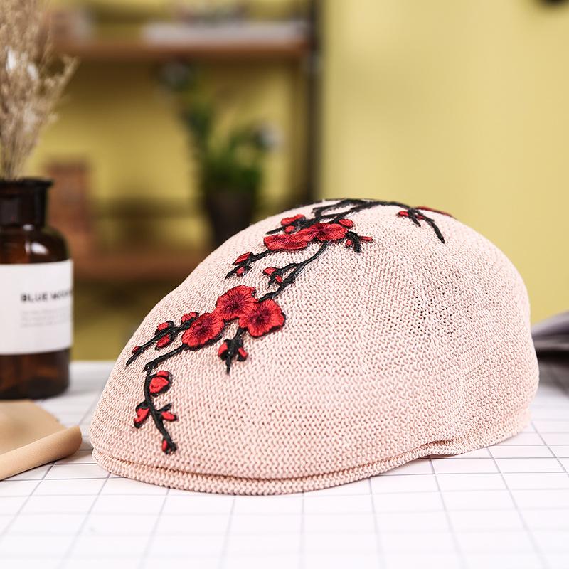 Beret female summer embroidery flower shading breathable tide hat Chinese style square dance hat
