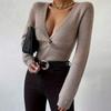 Women S Sexy Deep V Twist Knit Slim Fit Long Sleeve Sweater For Fall Winter
