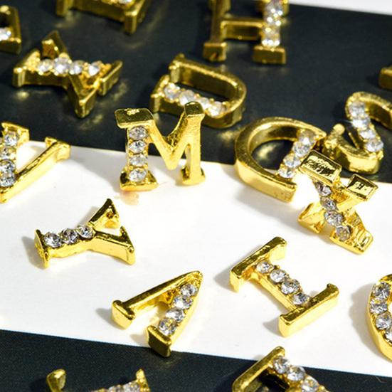 26Pcs Rhinestones Nails Studs Wear Resistant Remove Easily Manicure Accessories English Letters Nails