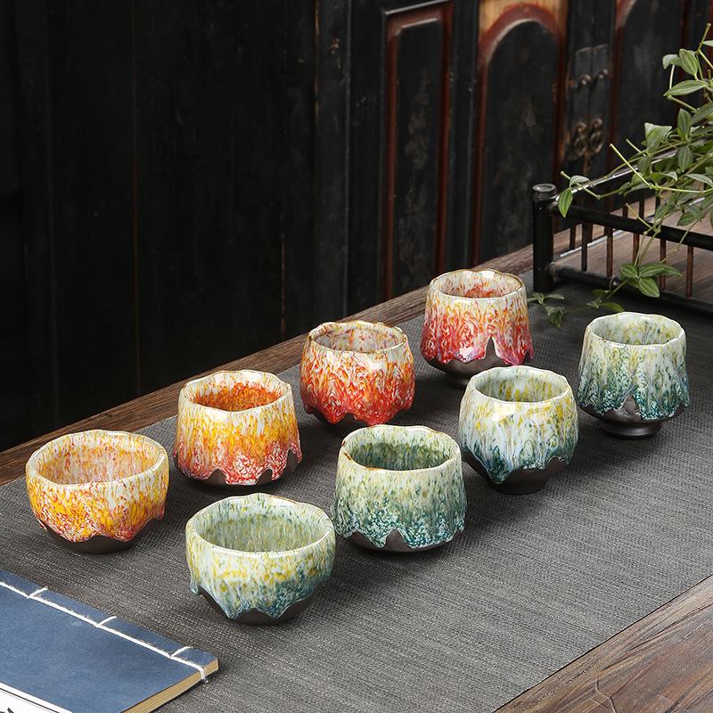 Small-sized pure handcrafted coarse earthenware tea cups, ceramic Gongfu tea sets, tea utensils, handcrafted pottery art