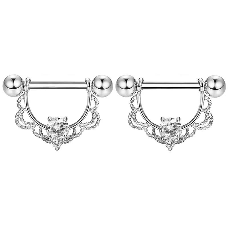 Rosa Herz Brustwarzenpiercing Stange Set Glänzende Kristall Brustwarzenringe Großpackung Für Frauen Blume Brustwarzen Schmuck Packung Piercing Teton Mengen