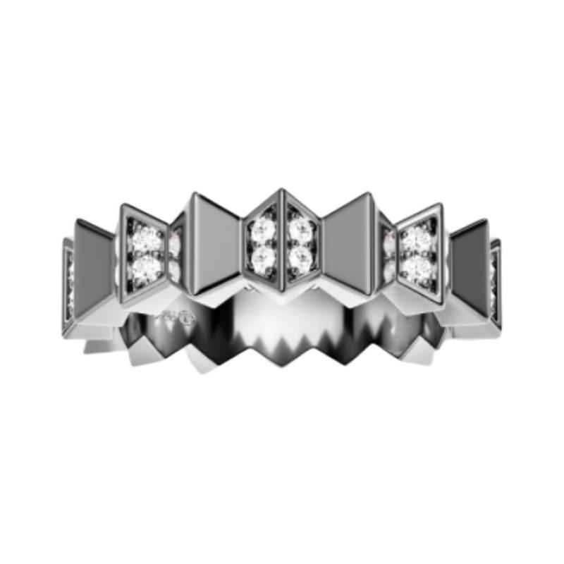 APM Monaco Wave geometric design, sterling silver, ruthenium ring, same style for men and women, dark gray A23692XBR