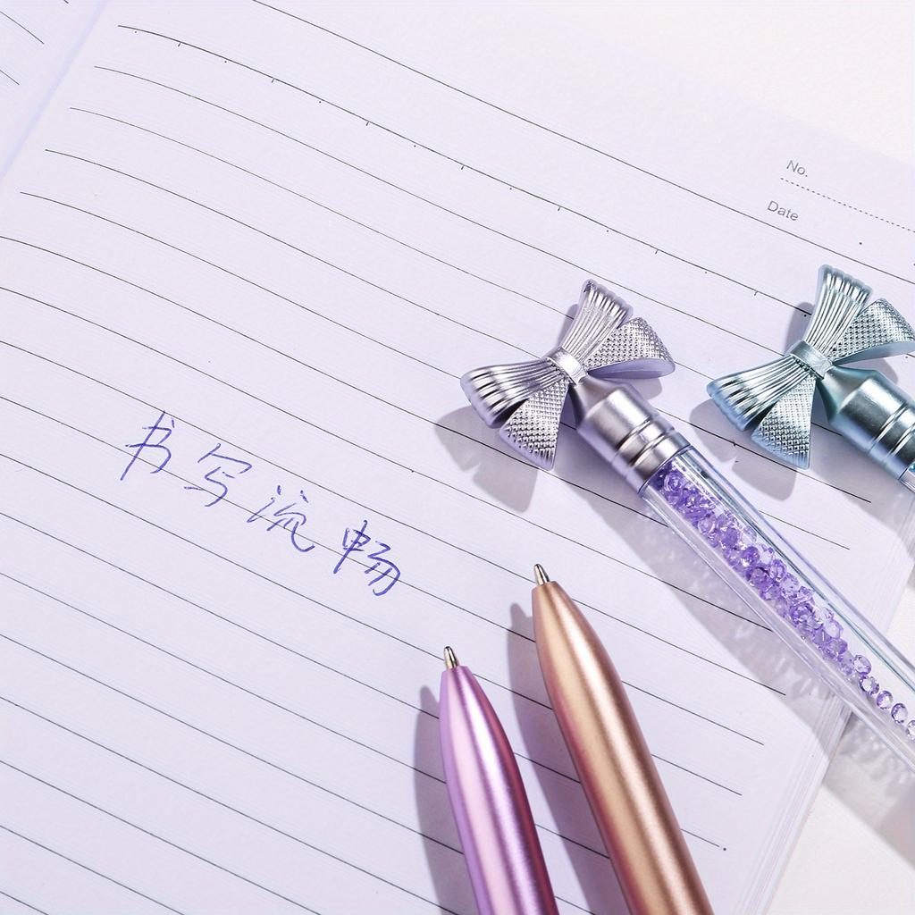 1pc Cute Bowknot Crystal Ballpoint Pens 0.7mm Blue Ink Signature Pens Student School Office Stationery Writing Supplies Holiday Gift Novelty Stationer