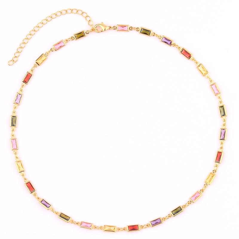 Mix Fashion Summer Colorful Rainbow Women Girl Jewelry 5A Cubic Zirconia Delicate Gold Filled Charm Tennis Chain Necklaces